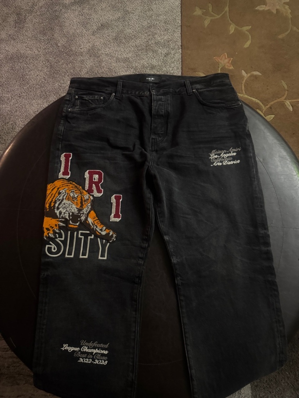 Amari Relaxed Black Men’s Jeans with Tiger Patch Detail